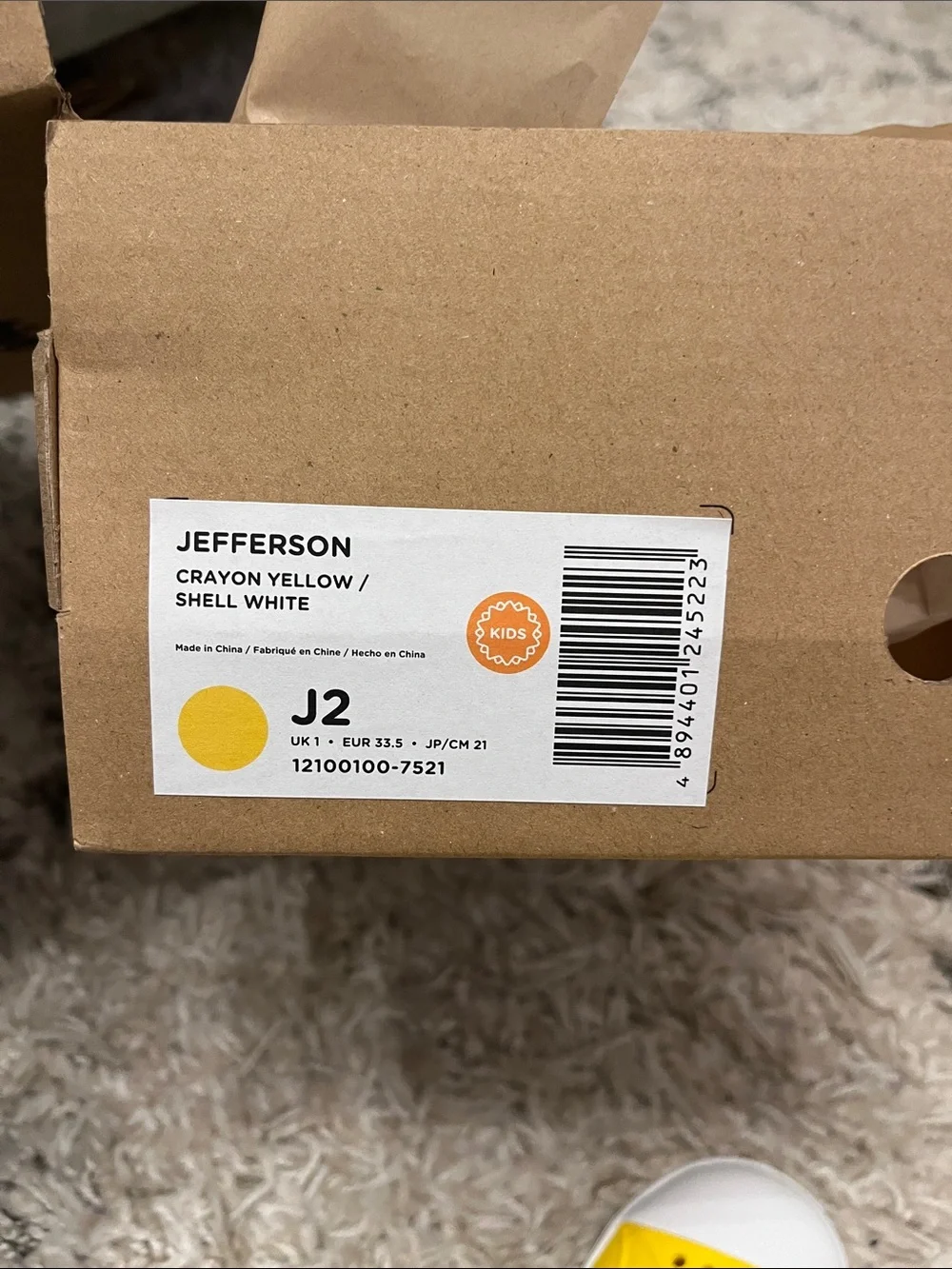Native Shoes jefferson shoe. Crayon Yellow. White. Kids size 2. New with tags.